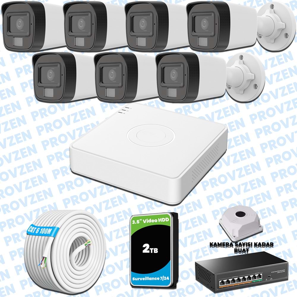 Provzen Hikvision 7’li İP 4MP Güvenlik Kamerası Seti Colorvu Mikrofonlu Olay Anında Bildirim