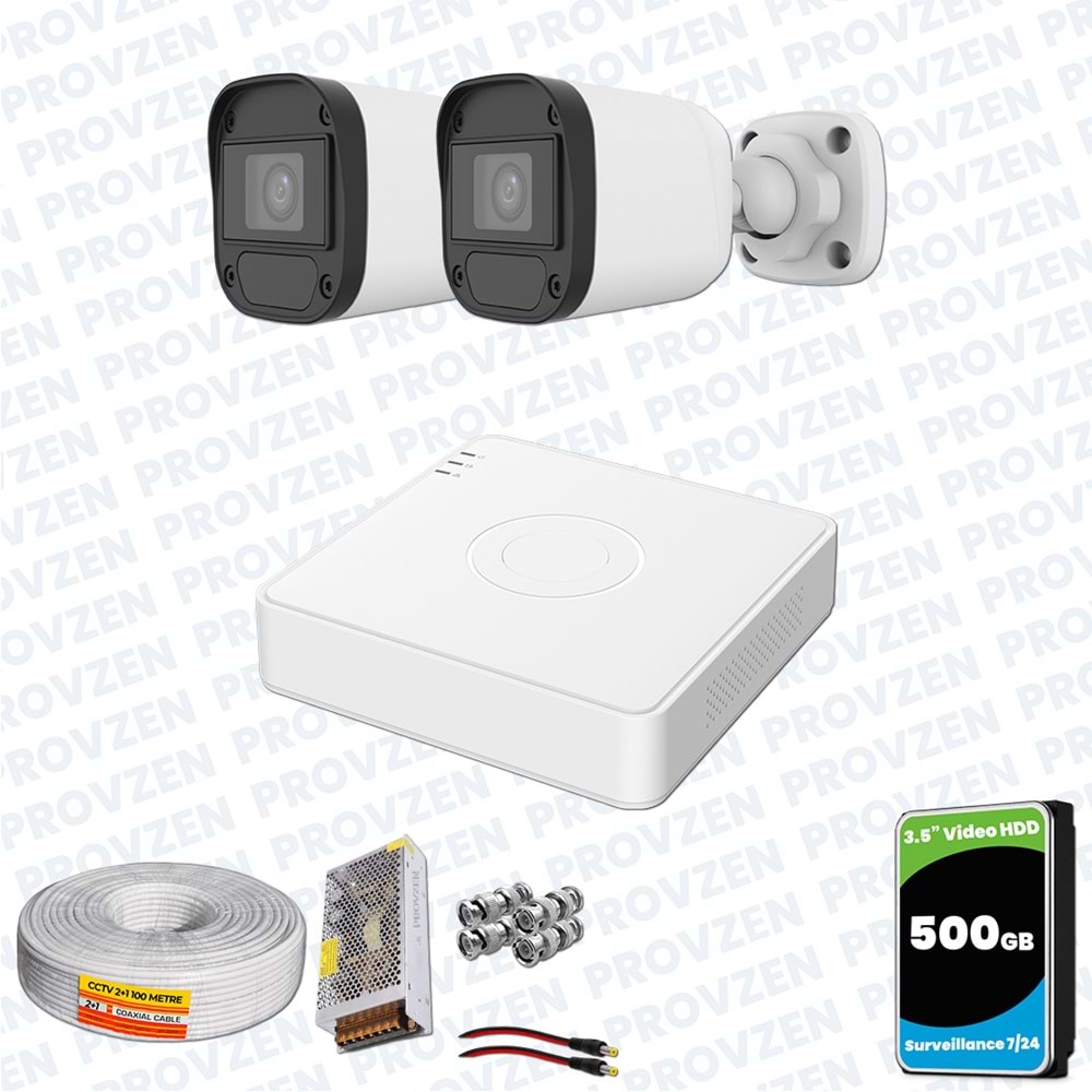 Provzen Hikvision Unv 2'li Full HD Güvenlik Kamerası Set Gece Görüş, Mikrofon, Olay Anında Bildirim