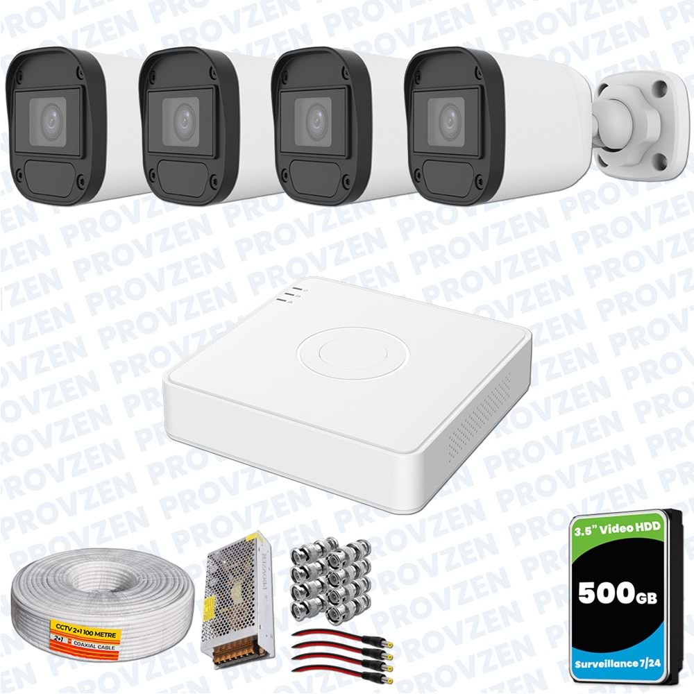 Provzen Hikvision Unv 4'lü Full HD Güvenlik Kamerası Set Gece Görüş, Mikrofon, Olay Anında Bildirim