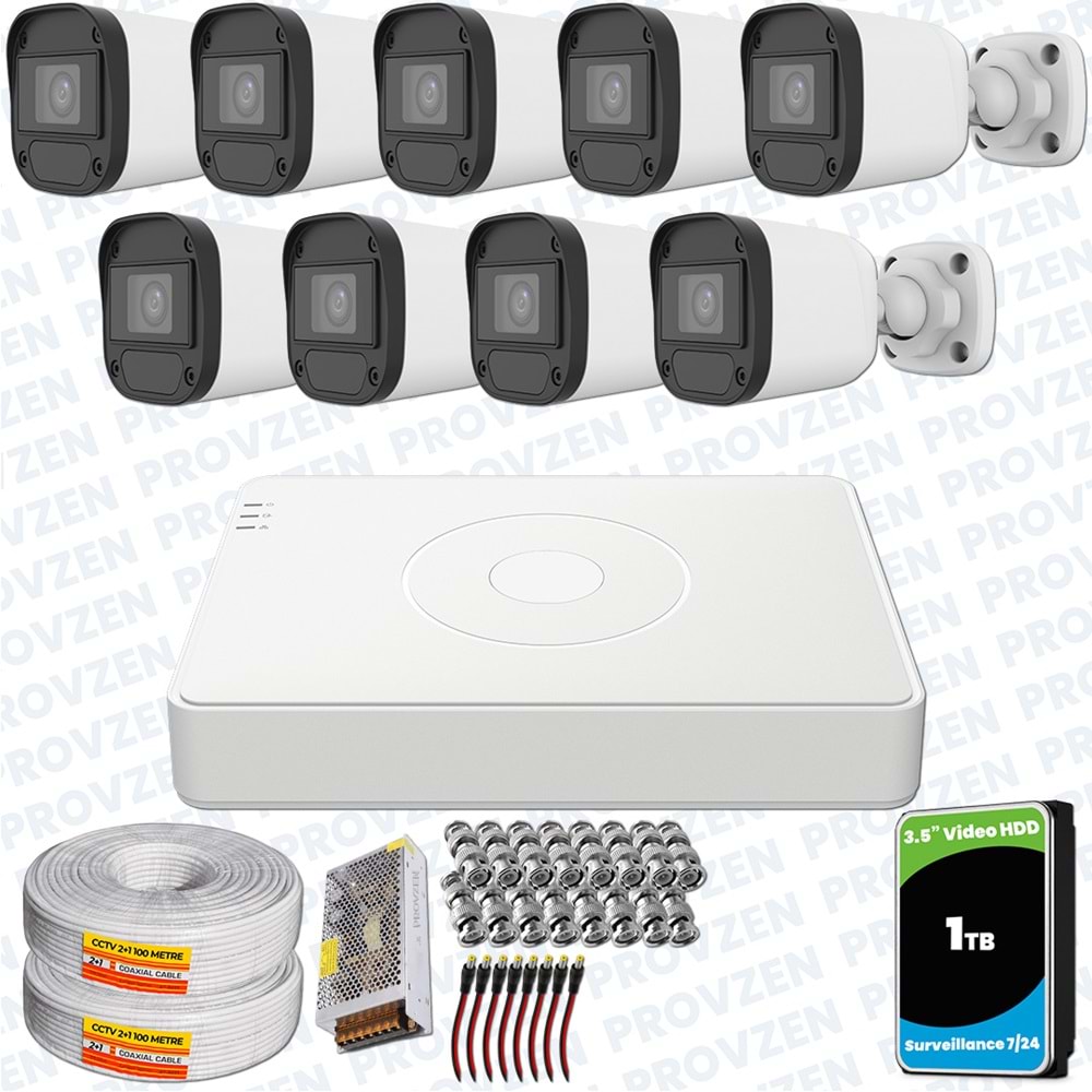 Provzen Hikvision Unv 9'lu Full HD Güvenlik Kamerası Set Gece Görüş, Mikrofon, Olay Anında Bildirim