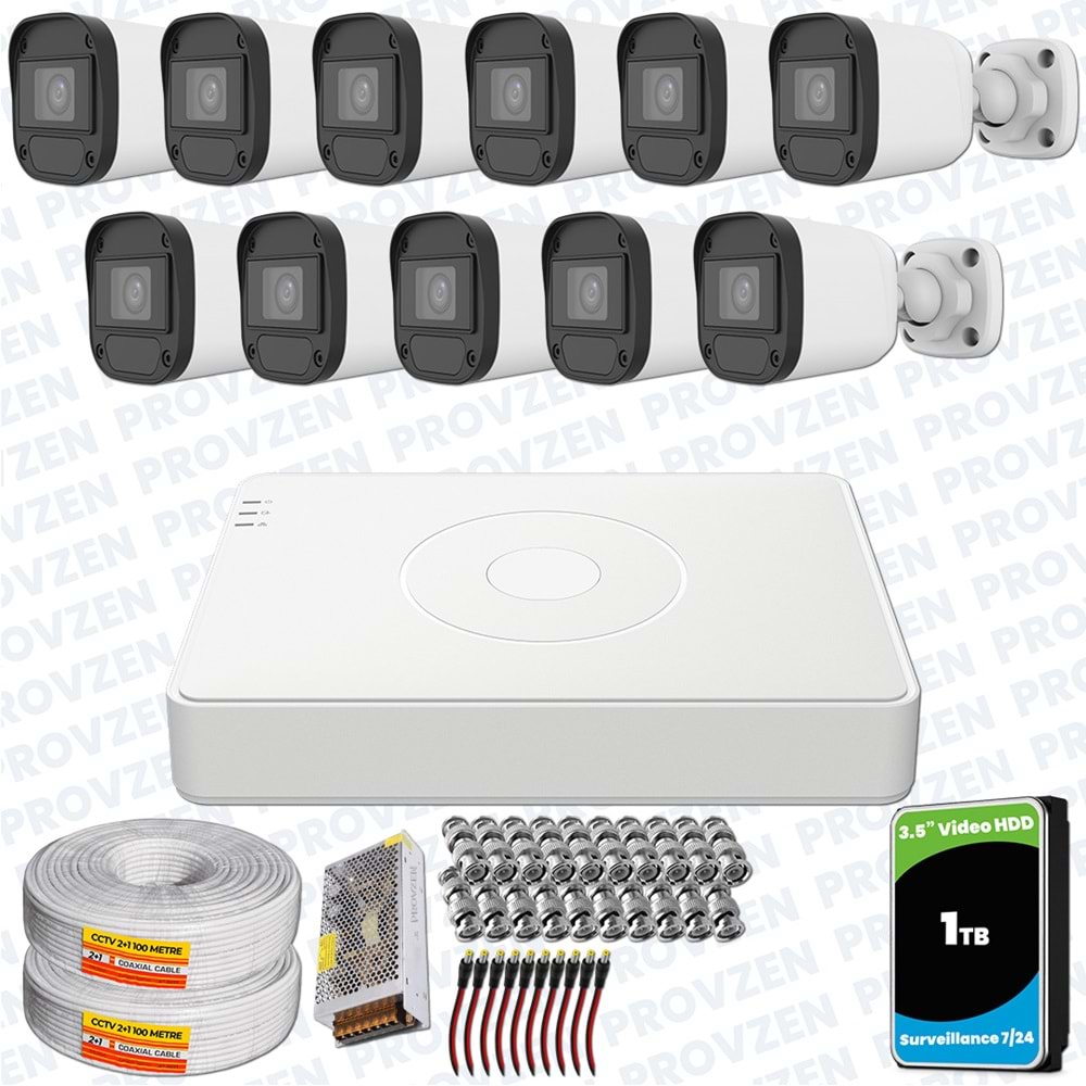 Provzen Hikvision Unv 11'li Full HD Güvenlik Kamerası Set Gece Görüş, Mikrofon, Olay Anında Bildirim