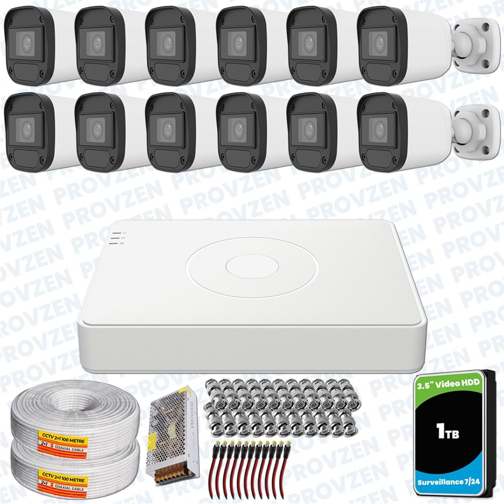 Provzen Hikvision Unv 12'li Full HD Güvenlik Kamerası Set Gece Görüş, Mikrofon, Olay Anında Bildirim