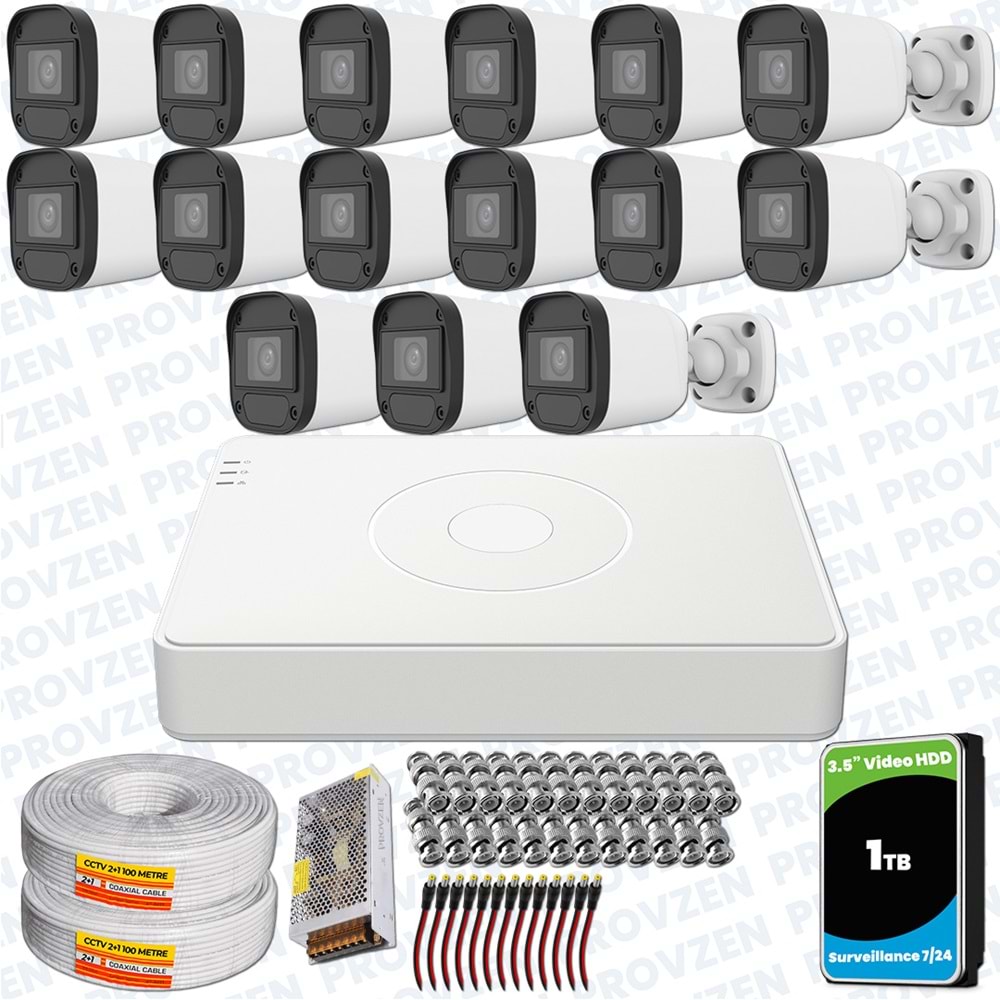 Provzen Hikvision Unv 15'li Full HD Güvenlik Kamerası Set Gece Görüş, Mikrofon, Olay Anında Bildirim