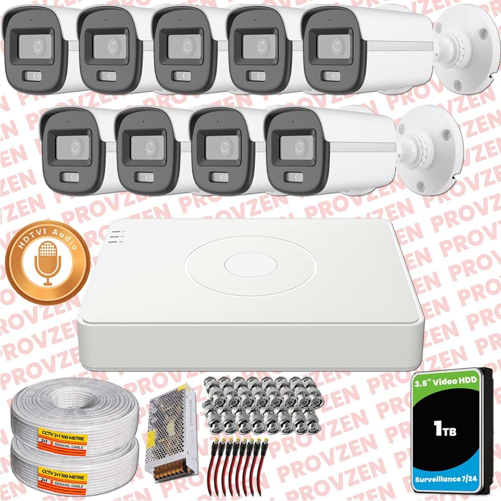 Provzen Hikvision 9'lu Full HD Güvenlik Kamerası Set 7/24 Renkli, Mikrofonlu, Olay Anında Bildirim
