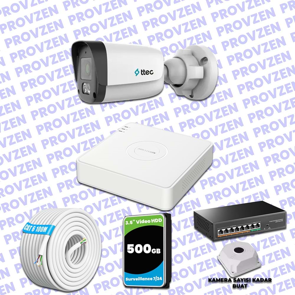 Provzen TTec Hikvision 1 Kameralı IP Full HD Mikrofonlu Güvenlik Kamerası