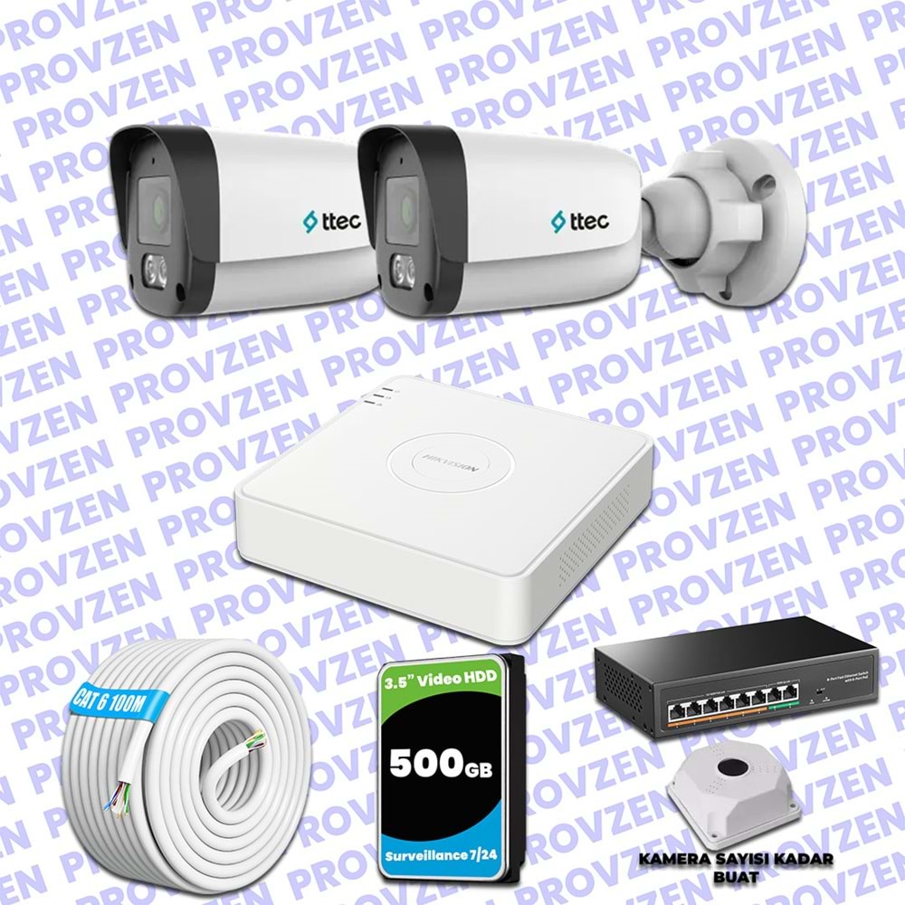 Provzen TTec Hikvision 2 Kameralı IP Full HD Mikrofonlu Güvenlik Kamerası