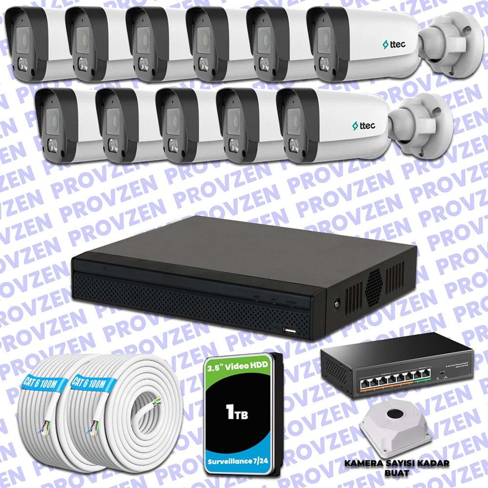 Provzen TTec Hikvision 11 Kameralı IP Full HD Mikrofonlu Güvenlik Kamerası