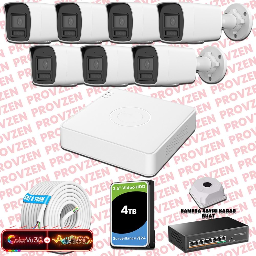 Provzen Hikvision 6 Kameralı 6MP IP ColorVu 3.0 Güvenlik Sistemi AI İnsan Araç Algılama Çift Yönlü Ses ve Işıklı Alarm