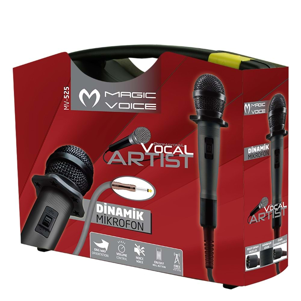 MAGICVOICE MV-525 DİNAMİK PROFESSIONAL KABLOLU EL MİKROFONU ( 4.5 MT KABLOLU )