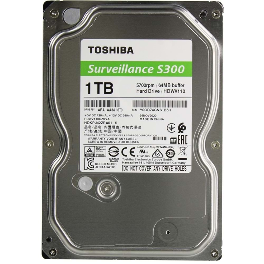 TOSHİBA SURVEİLLANCE S300 1 TB GÜVENLİK DİSKİ