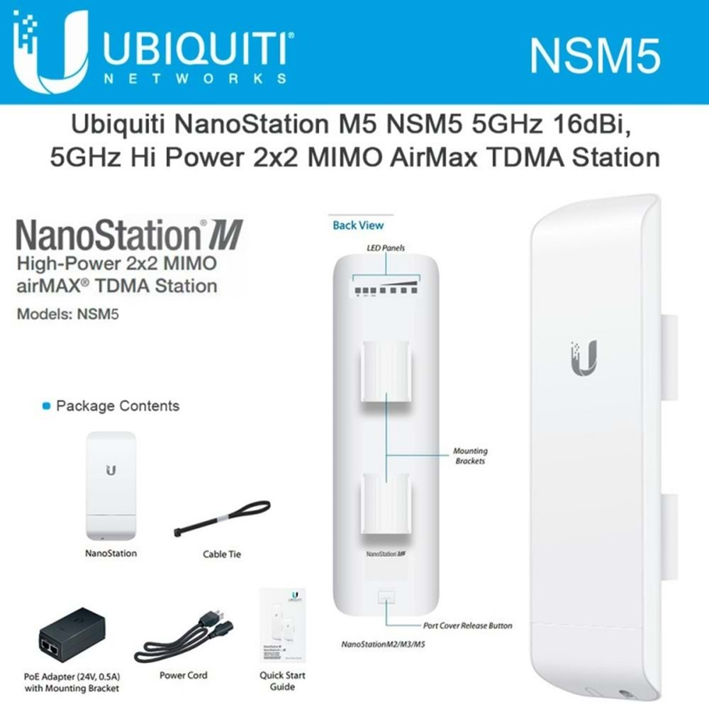 UBIQUITI NanoStation M5 NSM5 5GHz Indoor/Outdoor airMax 16dBi CPE 150Mbps+ ACCESS POINT POE