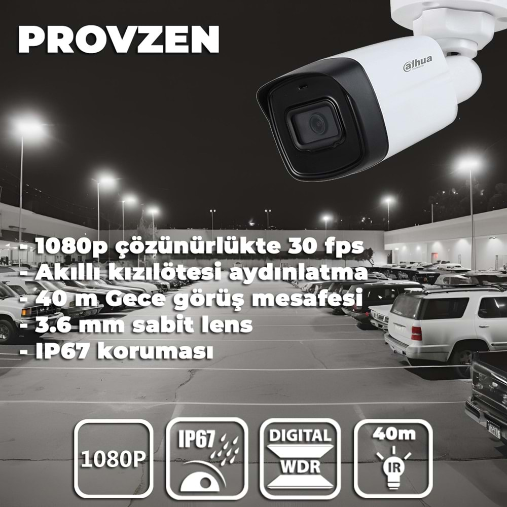 PROVZEN DAHUA 12 KAMERALI GÜVENLİK KAMERASI 40 METRE GECE GÖRÜŞLÜ