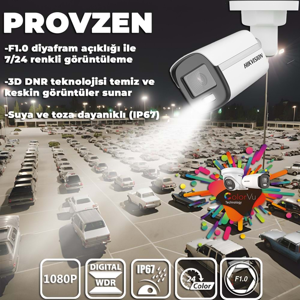 PROVZEN HIKVISION COLORVU GECE RENKLİ 1 KAMERALI SET 500GB HDD