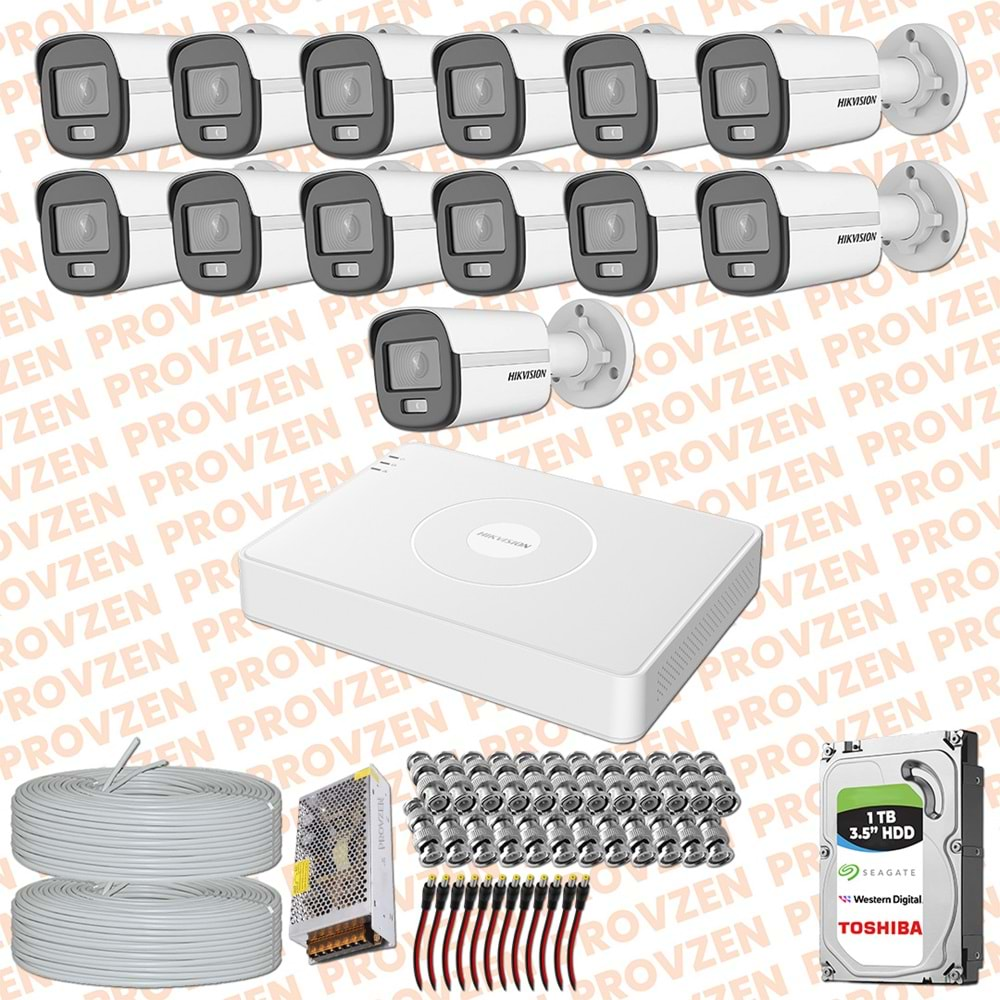 PROVZEN HIKVISION COLORVU GECE RENKLİ 13 KAMERALI SET 1TB HDD