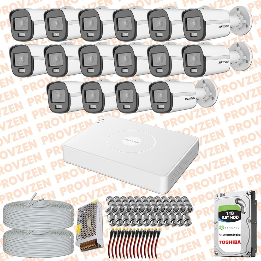 PROVZEN HIKVISION COLORVU GECE RENKLİ 16 KAMERALI SET 1TB HDD