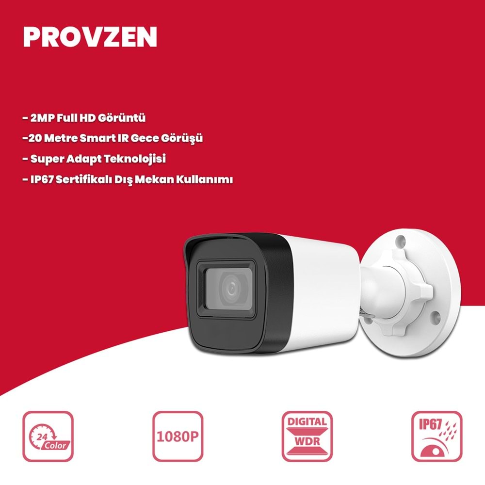 Provzen Hikvision 10 Kameralı Full HD Geniş Açı Güvenlik Kamerası 1TB