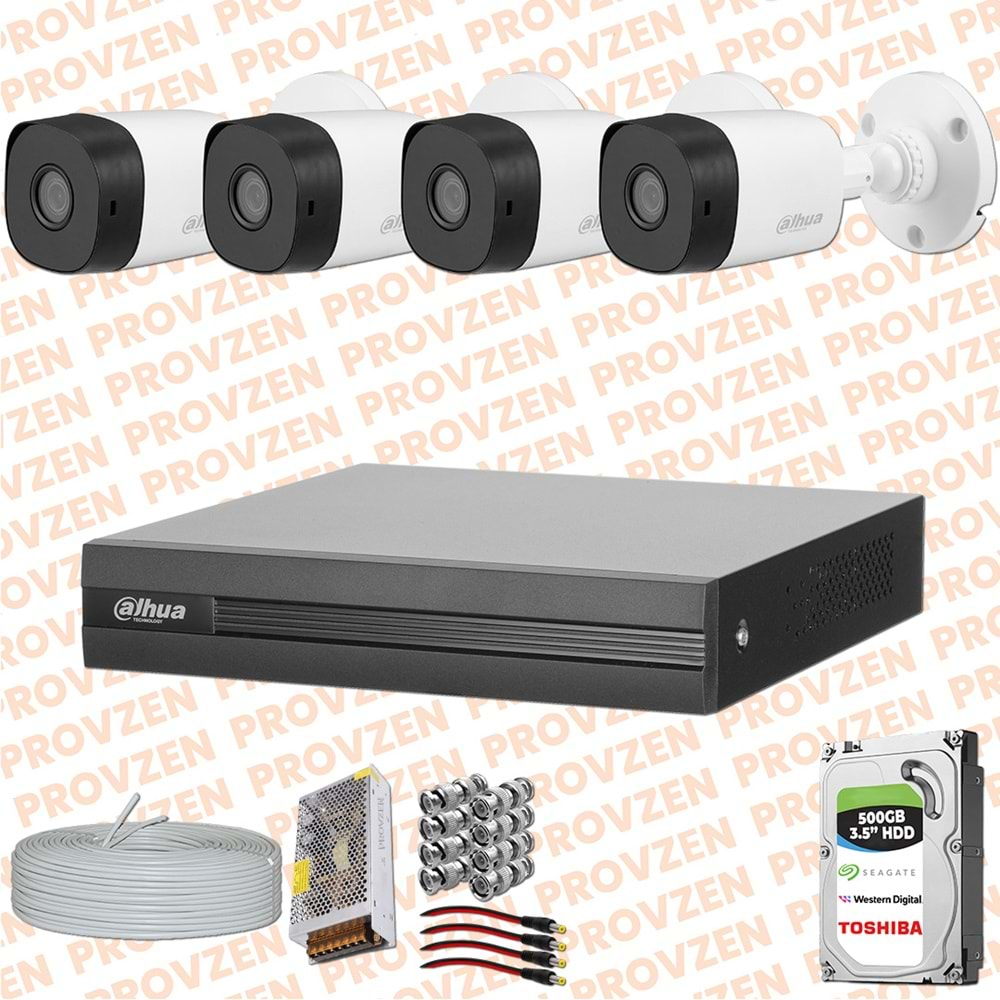 PROVZEN DAHUA 4 KAMERA FULLHD GÜVENLİK KAMERASI SET 500GB HDD