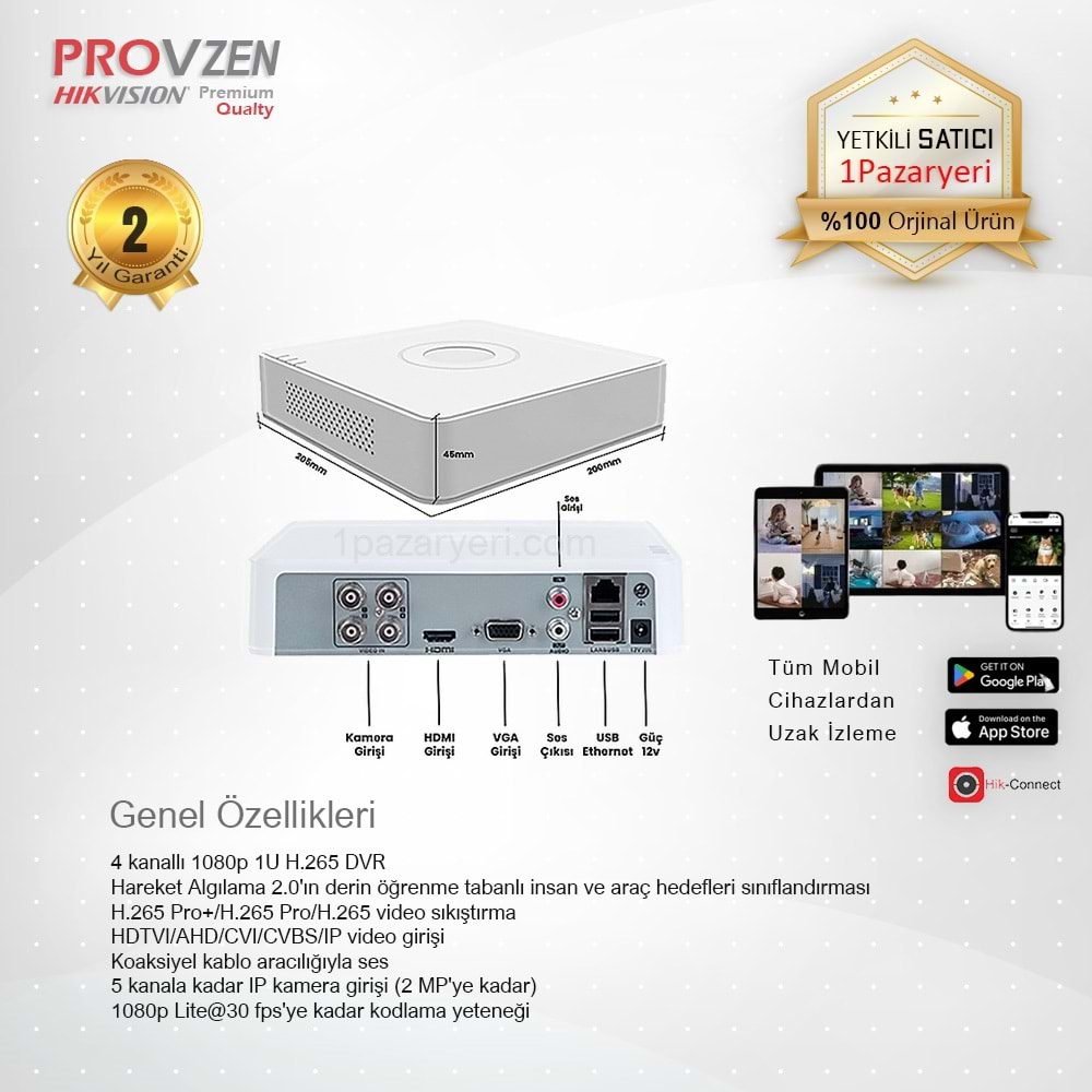 PROVZEN PREMİUM HİKVİSİON 4 KAMERALI GÜVENLİK KAMERA SETİ 500GB