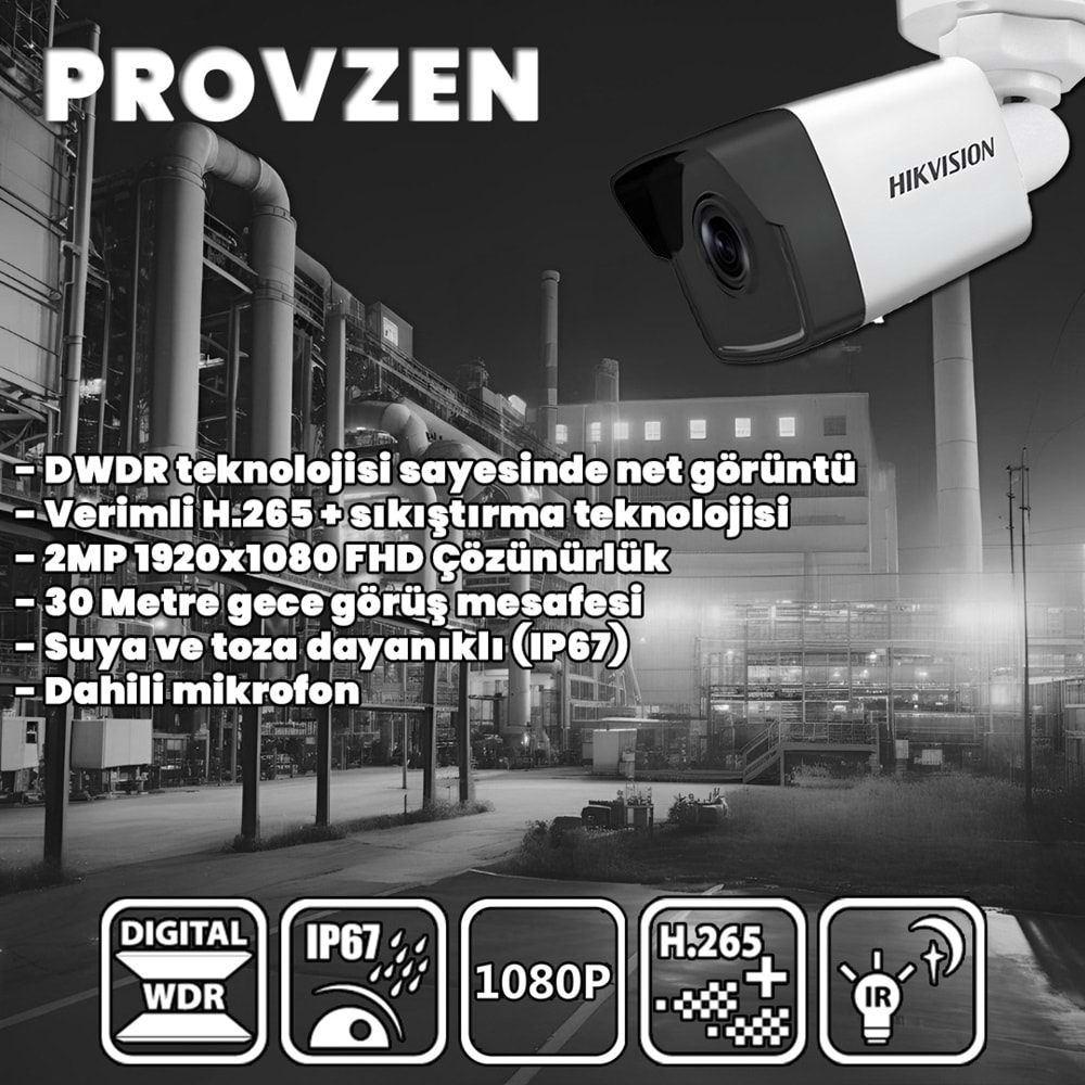 PROVZEN HIKVISION 4 KAMERALI İP KAMERA SETİ 1080P MİKROFONLU