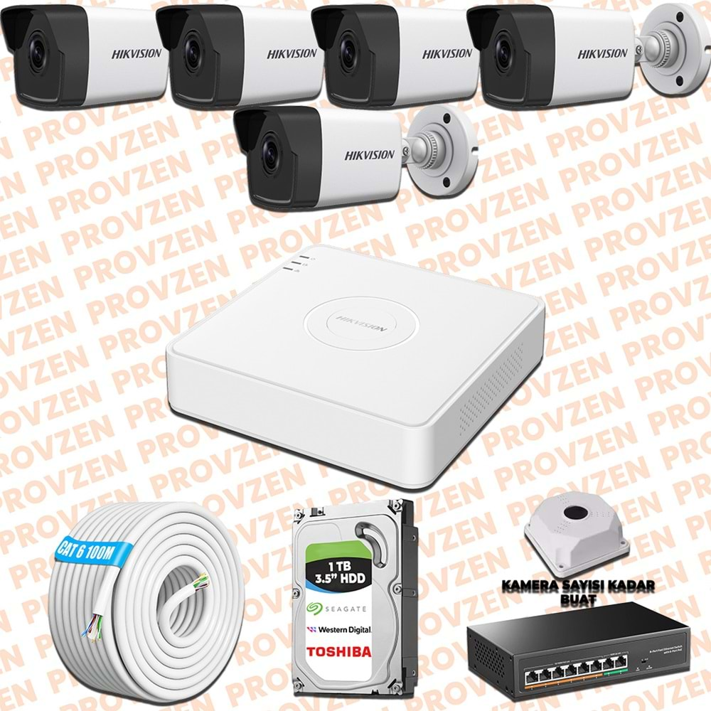 PROVZEN HIKVISION 5 KAMERALI İP KAMERA SETİ 1080P MİKROFONLU