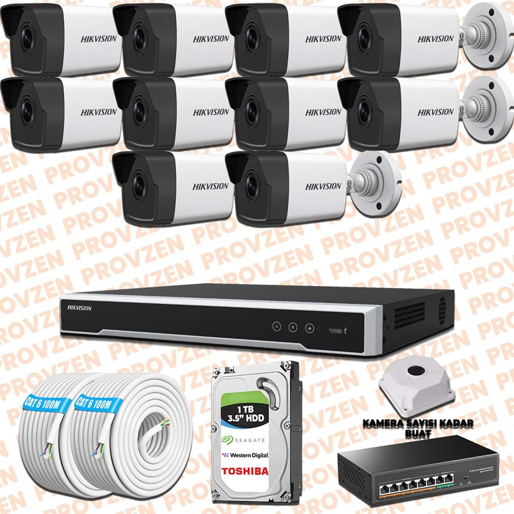 PROVZEN HIKVISION 10 KAMERALI İP KAMERA SETİ 1080P MİKROFONLU