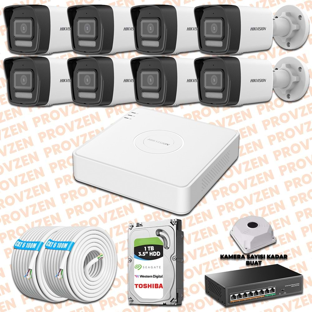 PROVZEN HIKVISION İP 8 KAMERALI SET 1080P COLORVU MİKROFONLU