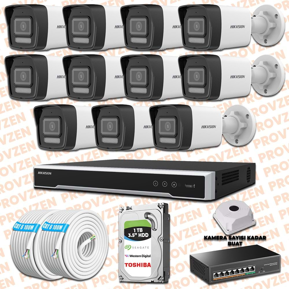 PROVZEN HIKVISION İP 11 KAMERALI SET 1080P COLORVU MİKROFONLU