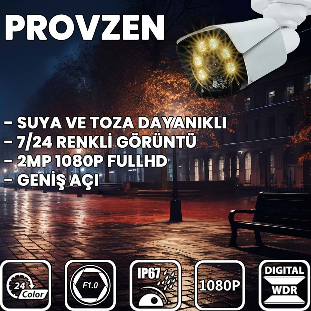 PROVZEN 12 KAMERALI 5MP LENSLİ 1080P FULLHD GECE GÖRÜŞ RENKLİ SET