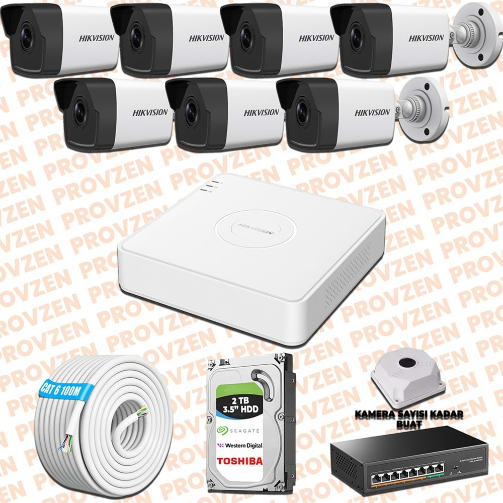 PROVZEN HIKVISION 7 KAMERALI İP KAMERA SETİ 4MP 1440P MİKROFONLU