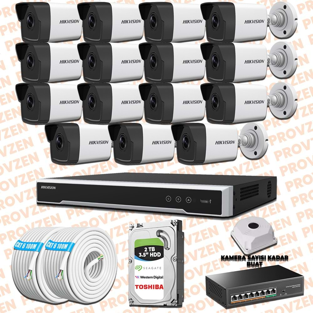 PROVZEN HIKVISION 15 KAMERALI İP KAMERA SETİ 4MP 1440P MİKROFONLU