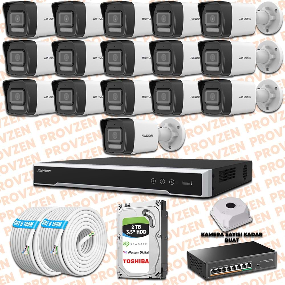 PROVZEN HIKVISION 16 İP KAMERALI 4MP HİBRİT COLORVU KAMERA SETİ