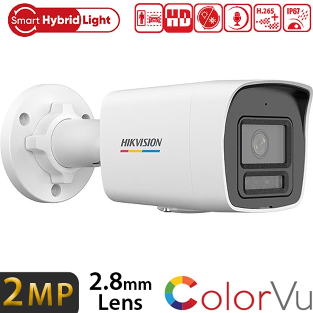 HIKVISION (DS-2CD1027G2H-LIUF) 2MP 2,8MM SDKART SESLİ COLORVU SMART HYBRID LIGHT IP BULLET KAM. 30MT