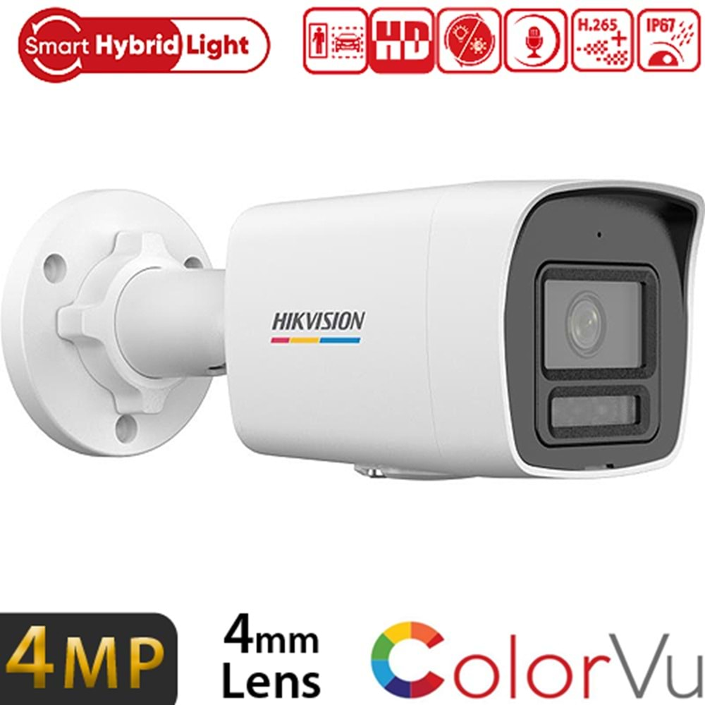 HIKVISION (DS-2CD1047G2H-LIUF) 4MP 4MM SESLİ COLORVU SMART HYBRID LIGHT IP POE BULLET KAM IP67 40MT