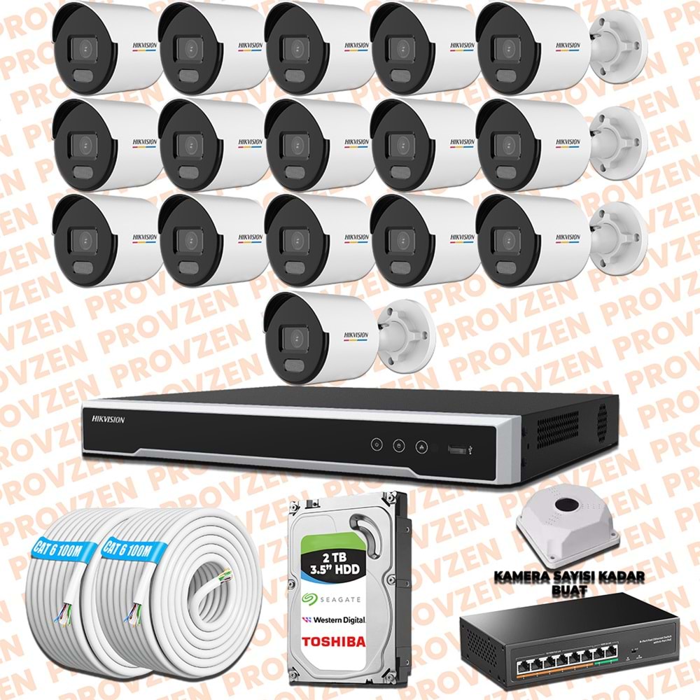 Provzen Hikvision 16 İp Kameralı 4mp Colorvu Dahili Mikrofon Set