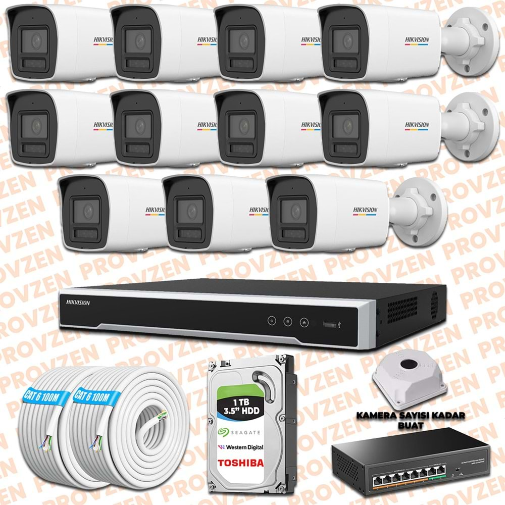 PROVZEN HIKVISION 11 İP KAMERALI COLORVU HİBRİT GÜVENLİK KAMERASI