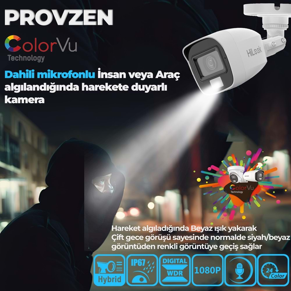 PROVZEN HİLOOK GÜVENLİK KAMERASI SETİ DAH-MİK COLORVU 2 KAMERA