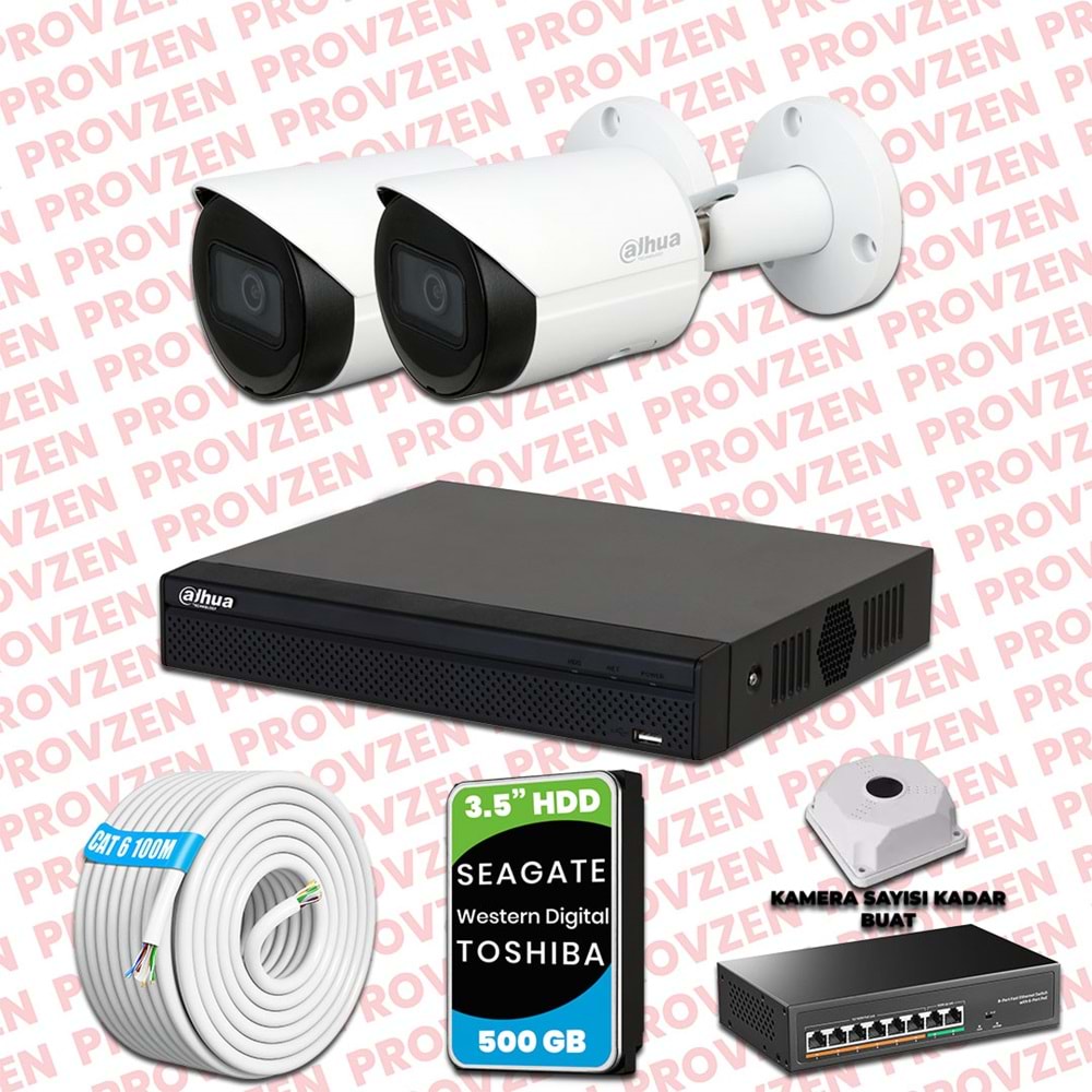 PROVZEN DAHUA 2 KAMERALI İP KAMERA SETİ 1080P GECE GÖRÜŞLÜ