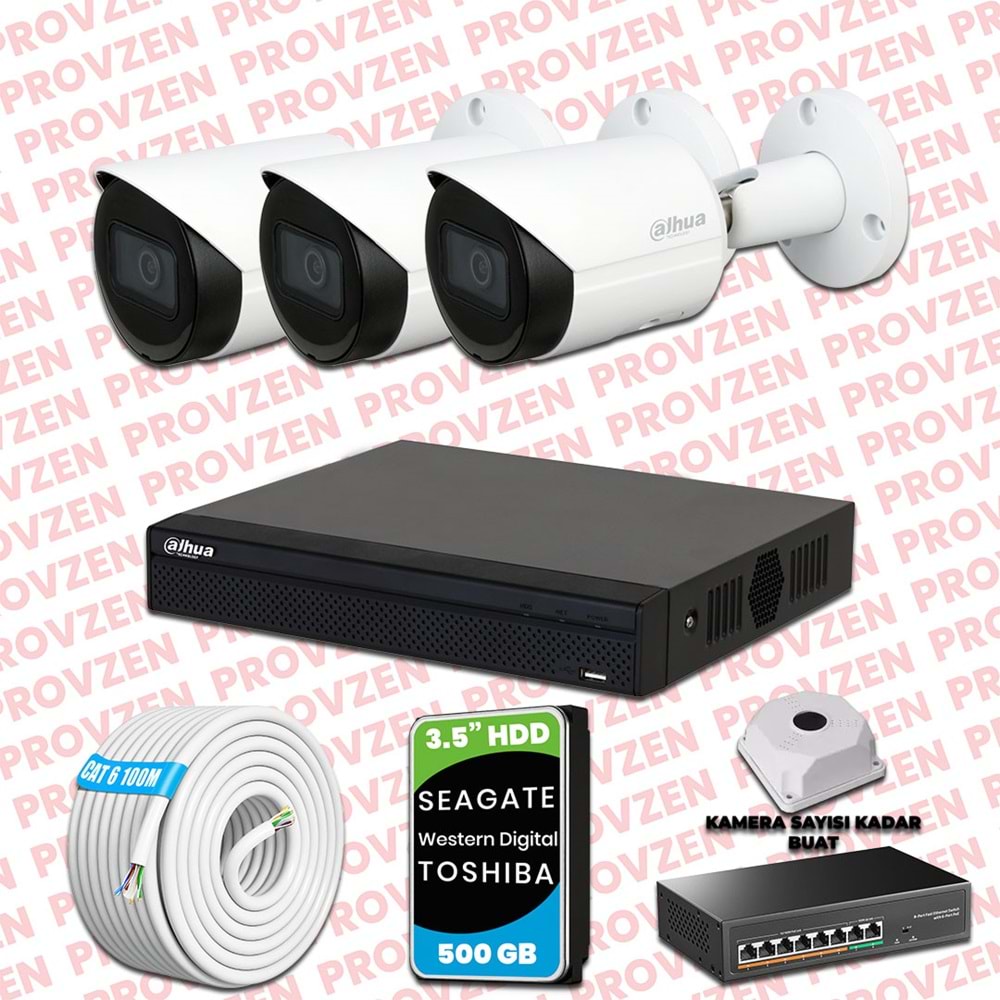 PROVZEN DAHUA 3 KAMERALI İP KAMERA SETİ 1080P GECE GÖRÜŞLÜ