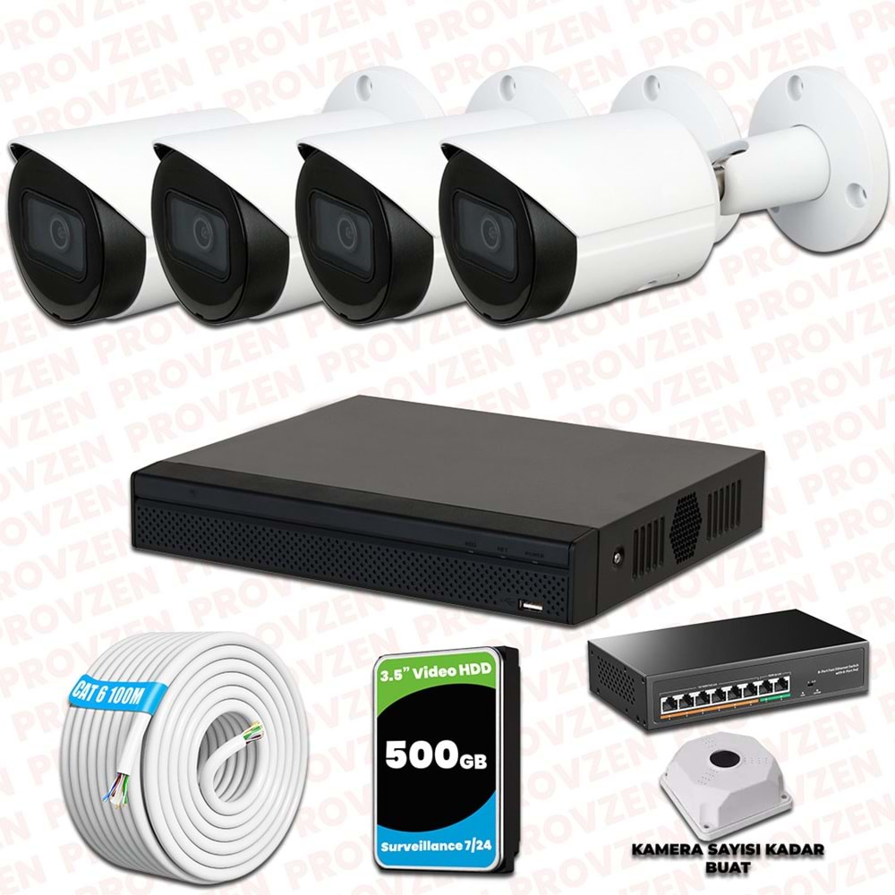 Provzen Dahua 4 Kameralı IP 1080P Gece Görüşlü Güvenlik Kamerası