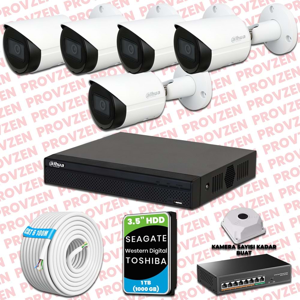 PROVZEN DAHUA 5 KAMERALI İP KAMERA SETİ 1080P GECE GÖRÜŞLÜ