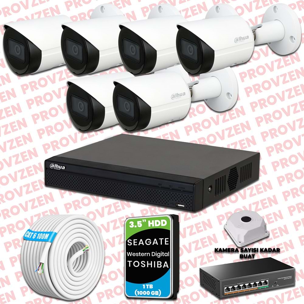 PROVZEN DAHUA 6 KAMERALI İP KAMERA SETİ 1080P GECE GÖRÜŞLÜ