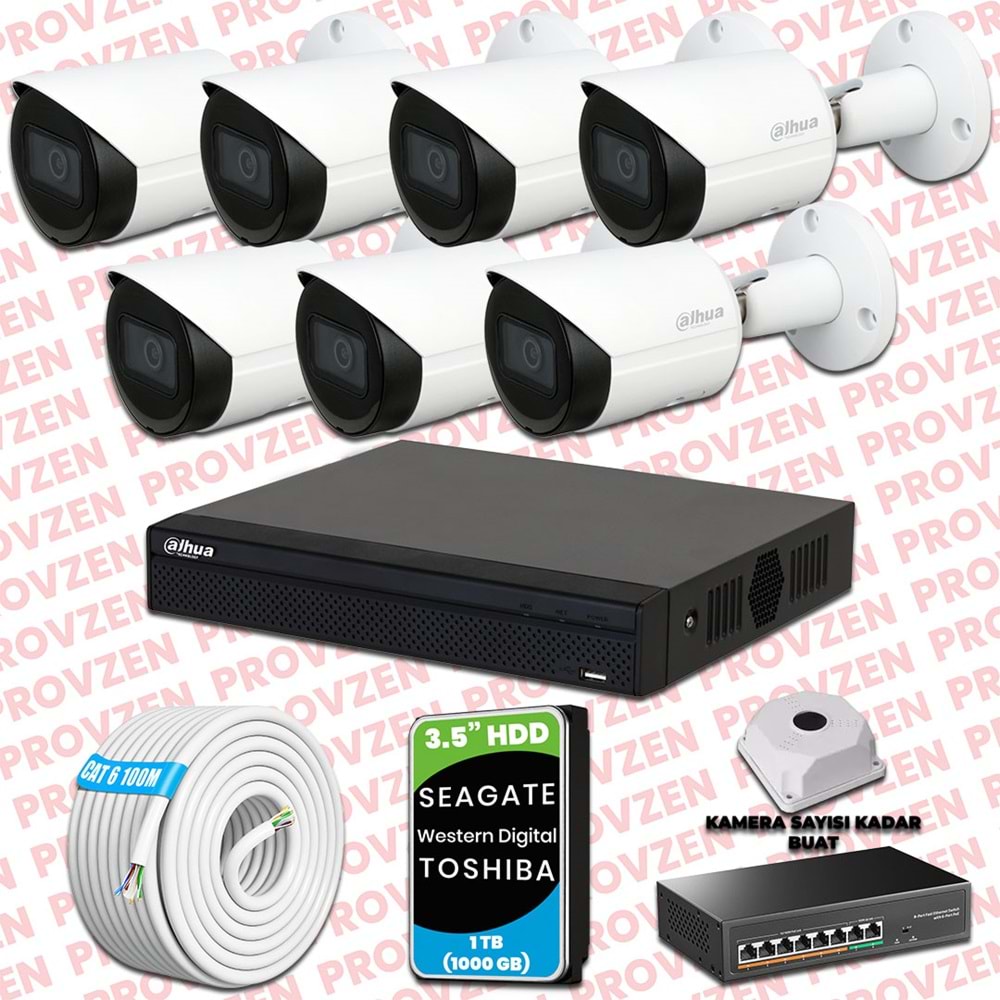PROVZEN DAHUA 7 KAMERALI İP KAMERA SETİ 1080P GECE GÖRÜŞLÜ