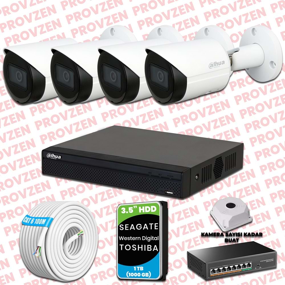 PROVZEN DAHUA 4 KAMERALI İP KAMERA SETİ 1440P GECE GÖRÜŞLÜ