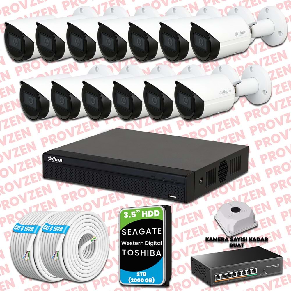 PROVZEN DAHUA 13 KAMERALI İP KAMERA SETİ 1440P GECE GÖRÜŞLÜ