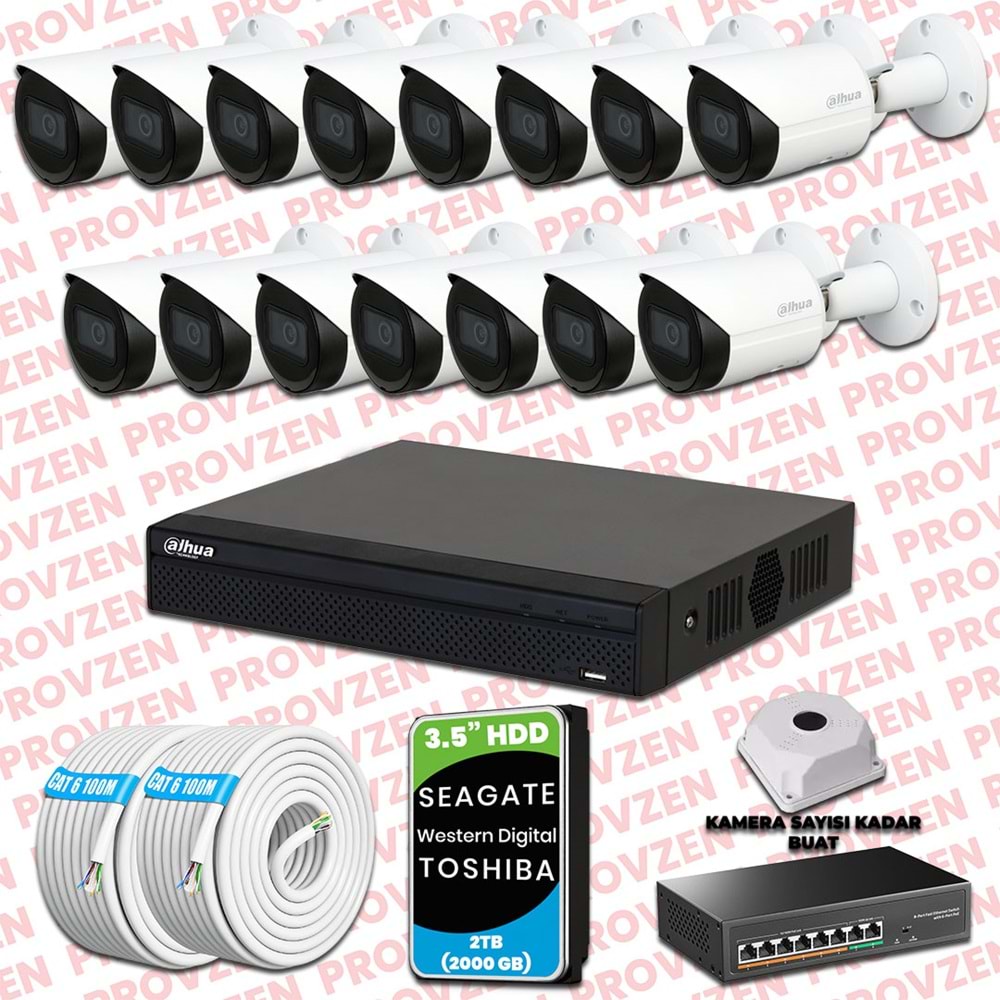PROVZEN DAHUA 15 KAMERALI İP KAMERA SETİ 1440P GECE GÖRÜŞLÜ