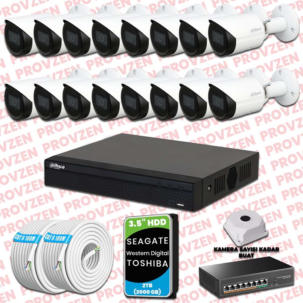PROVZEN DAHUA 16 KAMERALI İP KAMERA SETİ 1440P GECE GÖRÜŞLÜ