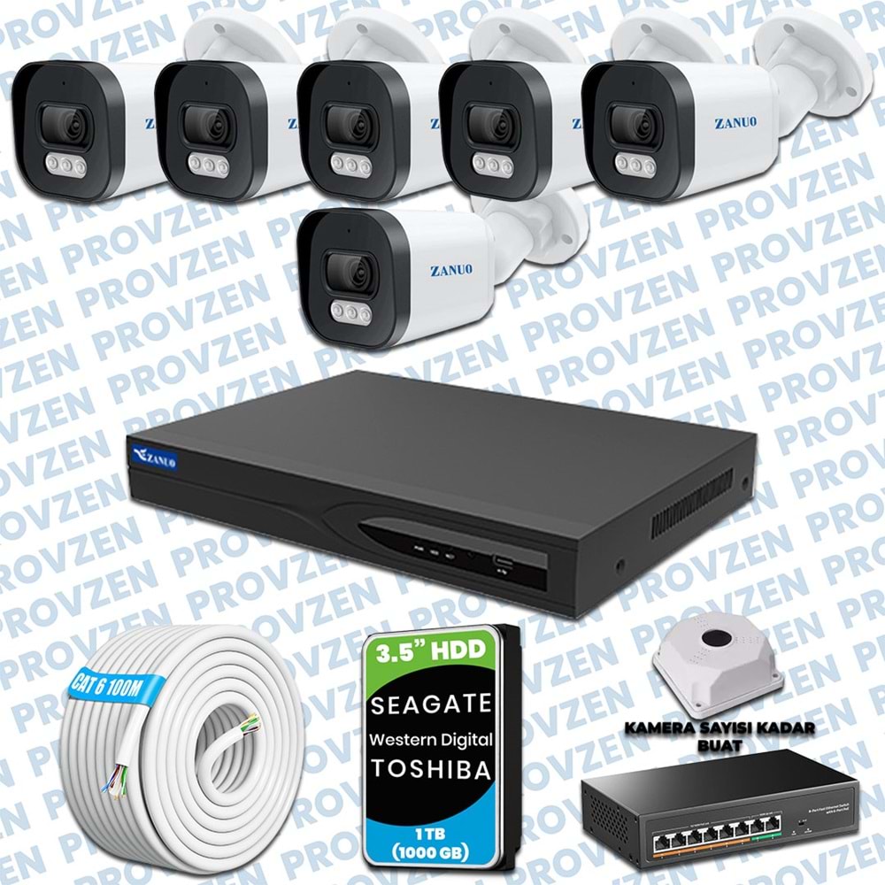 PROVZEN ZANUO 6 KAMERALI İP KAMERA SETİ 1080P MİKROFONLU
