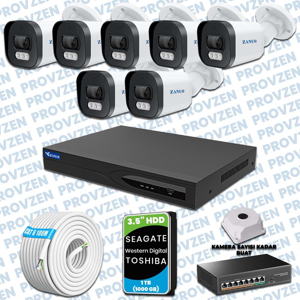 PROVZEN ZANUO 7 KAMERALI İP KAMERA SETİ 1080P MİKROFONLU