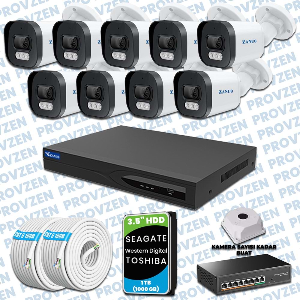 PROVZEN ZANUO 9 KAMERALI İP KAMERA SETİ 1080P MİKROFONLU