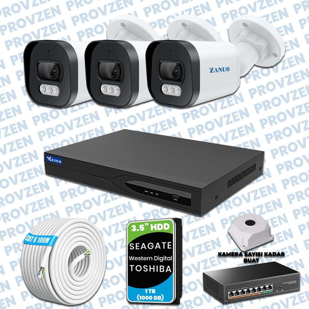 Provzen Zanuo 3 IP Kameralı 1440P Mikrofonlu Güvenlik Kamerası Seti